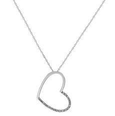ESTATE .06CT DIAMOND 14KT WHITE GOLD 3D CLASSIC OPEN HEART SIDEWAYS LOVE PENDANT