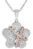 ESTATE 1.40CT DIAMOND 14KT WHITE AND ROSE GOLD 3D FLOWER HEART X LOVE PENDANT