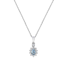 .88CT DIAMOND & AAA AQUAMARINE 14KT WHITE GOLD FLOWER CLASSIC FLOATING PENDANT