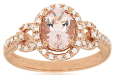 1.18CT DIAMOND & AAA MORGANITE 14KT ROSE GOLD 3D OVAL & ROUND FRIENDSHIP RING