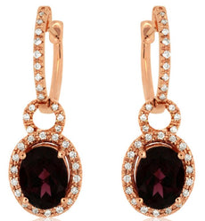 3.28CT DIAMOND & AAA RHODOLITE 14KT ROSE GOLD 3D OVAL LOVE KNOT HANGING EARRINGS