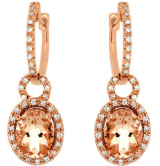 2.28CT DIAMOND & AAA MORGANITE 14KT ROSE GOLD 3D OVAL & ROUND HANGING EARRINGS