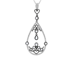 1.20CT WHITE & BLACK DIAMOND 18KT WHITE GOLD TEAR DROP OPEN FILIGREE FUN PENDANT