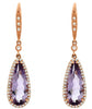 6.45CT DIAMOND & AAA AMETHYST 14K ROSE GOLD TEAR DROP LEVERBACK HANGING EARRINGS