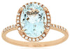 2.14CT DIAMOND & AAA AQUAMARINE 14KT ROSE GOLD OVAL & ROUND HALO ENGAGEMENT RING