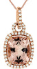 ESTATE 4.40CT DIAMOND & AAA MORGANITE 14K ROSE GOLD CUSHION & ROUND HALO PENDANT
