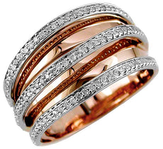 ESTATE WIDE 0.35CT DIAMOND 14KT ROSE GOLD 3D MULTI ROW WEDDING ANNIVERSARY RING
