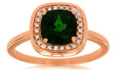 1.49CT DIAMOND & AAA RUSSALITE 14KT ROSE GOLD CUSHION & ROUND HALO SQUARE RING