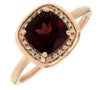 1.34CT DIAMOND & AAA RHODOLITE 14KT ROSE GOLD CUSHION & ROUND HALO SQUARE RING