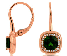2.26CT DIAMOND & AAA RUSSALITE 14KT ROSE GOLD CUSHION & ROUND HANGING EARRINGS