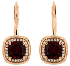 2.55CT DIAMOND & AAA RHODOLITE 14KT ROSE GOLD 3D CUSHION HALO HANGING EARRINGS