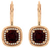 2.55CT DIAMOND & AAA RHODOLITE 14KT ROSE GOLD 3D CUSHION HALO HANGING EARRINGS
