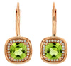 2.35CT DIAMOND & AAA PERIDOT 14K ROSE GOLD CUSHION & ROUND HALO HANGING EARRINGS