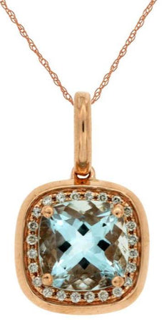 1.43CT DIAMOND & AAA AQUAMARINE 14KT ROSE GOLD CUSHION & ROUND FLOATING PENDANT