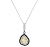 2.33CT WHITE FANCY YELLOW & BLACK DIAMOND 18KT WHITE GOLD 3D DOUBLE HALO PENDANT