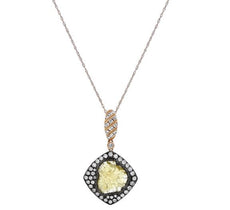 2.27CT WHITE & FANCY YELLOW ROSE CUT DIAMOND 18K YELLOW & BLACK GOLD FUN PENDANT