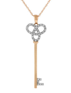 ESTATE .15CT DIAMOND 14KT ROSE GOLD LOVE KNOT KEY TO YOUR HEART FLOATING PENDANT