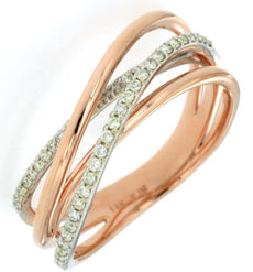ESTATE .20CT DIAMOND 14KT WHITE & ROSE GOLD 3D MULTI ROW CRISS CROSS LOVE RING