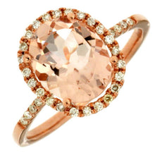2.81CT DIAMOND & AAA MORGANITE 14KT ROSE GOLD OVAL & ROUND HALO ENGAGEMENT RING
