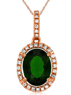 2.78CT DIAMOND & AAA RUSSALITE 14KT ROSE GOLD OVAL & ROUND HALO FLOATING PENDANT
