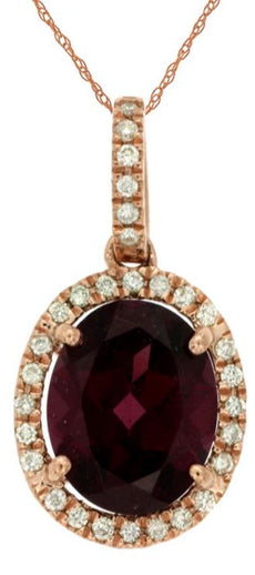 3.18CT DIAMOND & AAA RHODOLITE 14KT ROSE GOLD OVAL & ROUND HALO FLOATING PENDANT
