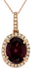 3.18CT DIAMOND & AAA RHODOLITE 14KT ROSE GOLD OVAL & ROUND HALO FLOATING PENDANT