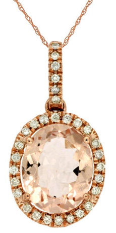 2.78CT DIAMOND & AAA MORGANITE 14KT ROSE GOLD 3D OVAL & ROUND FLOATING PENDANT