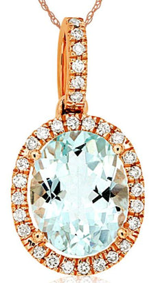 2.28CT DIAMOND & AAA AQUAMARINE 14KT ROSE GOLD 3D OVAL & ROUND FLOATING PENDANT