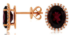 6.35CT DIAMOND & AAA RHODOLITE 14KT ROSE GOLD 3D OVAL & ROUND HALO STUD EARRINGS