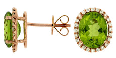 5.75CT DIAMOND & AAA PERIDOT 14KT ROSE GOLD 3D OVAL & ROUND HALO STUD EARRINGS