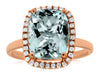LARGE 3.88CT DIAMOND & AAA AQUAMARINE 14KT ROSE GOLD 3D SQUARE ENGAGEMENT RING
