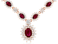 5.25CT DIAMOND & AAA RUBY 14K ROSE GOLD MULTI FLOWER BY THE YARD LARIAT NECKLACE