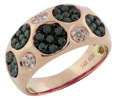 .85CT WHITE & BLACK DIAMOND 14KT ROSE GOLD CLUSTER MULTI FLOWER ETOILE FUN RING