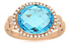 5.68CT DIAMOND & AAA BLUE TOPAZ 14KT ROSE GOLD OVAL & ROUND HALO LOVE KNOT RING