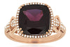 ESTATE 5.1CT DIAMOND & AAA RHODOLITE 14K ROSE GOLD CUSHION & ROUND HALO FUN RING