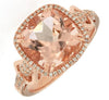 ESTATE 3.7CT DIAMOND & AAA MORGANITE 14K ROSE GOLD CUSHION & ROUND HALO FUN RING