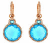 LARGE 24.3CT DIAMOND & BLUE TOPAZ 14KT ROSE GOLD 3D HALO HUGGIE HANGING EARRINGS