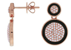 ESTATE .40CT DIAMOND & BLACK ENAMEL 14KT ROSE GOLD CIRCULAR FUN HANGING EARRINGS