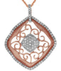 ESTATE .60CT DIAMOND 14KT ROSE GOLD PAVE SQUARE OPEN FILIGREE FLOATING PENDANT