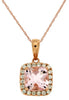 .96CT DIAMOND & AAA MORGANITE 14K ROSE GOLD CUSHION & ROUND HALO CLASSIC PENDANT