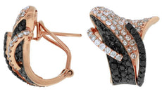 ESTATE 3.20CT WHITE & BLACK DIAMOND 14KT ROSE GOLD FUN CLIP ON HANGING EARRINGS