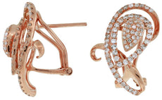 ESTATE WIDE 1.0CT DIAMOND 14K ROSE GOLD PAVE MULTI LEAF CLIP ON HANGING EARRINGS