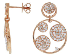 1.50CT DIAMOND 14KT ROSE GOLD 3D CLUSTER MULTI FLOWER CIRCULAR HANGING EARRINGS
