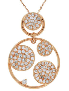 .75CT DIAMOND 14KT ROSE GOLD 3D CLUSTER MULTI FLOWER CIRCULAR FLOATING PENDANT