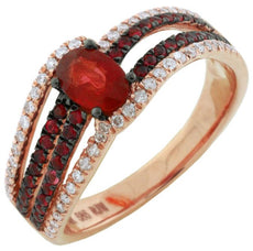 1.52CT DIAMOND & AAA RUBY 14K ROSE GOLD OVAL & ROUND MULTI ROW DIAGONAL FUN RING