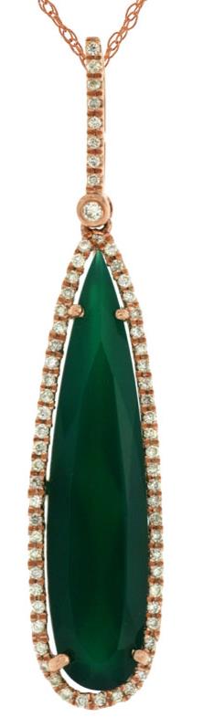 .22CT DIAMOND & AAA GREEN AGATE 14KT ROSE GOLD ELONGATED TEAR DROP HALO PENDANT