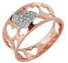 ESTATE WIDE .18CT DIAMOND 14K WHITE & ROSE GOLD 3D MULTI HEART CLASSIC LOVE RING