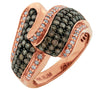 WIDE 1.0CT WHITE & CHOCOLATE FANCY DIAMOND 14KT ROSE GOLD CRISS CROSS FUN RING