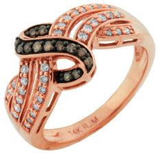 .33CT WHITE & CHOCOLATE FANCY DIAMOND 14KT ROSE GOLD LOVE KNOT INFINITY FUN RING