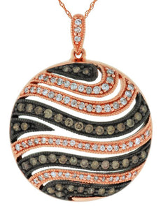 0.75CT WHITE & CHOCOLATE FANCY DIAMOND 14KT ROSE GOLD MULTI ROW CIRCULAR PENDANT